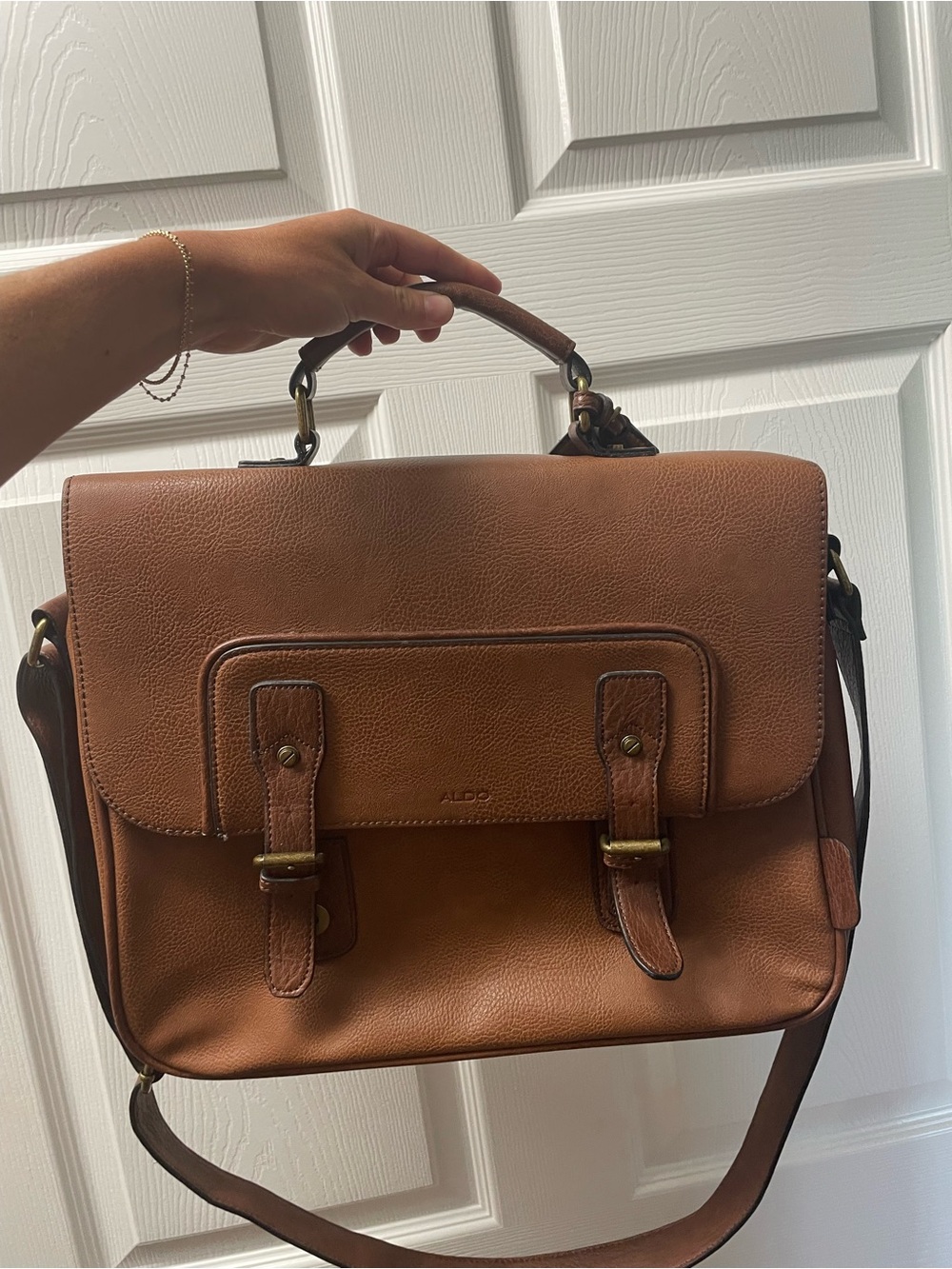ALDO Brown Leather Satchel Briefcase with Adjustable Strap